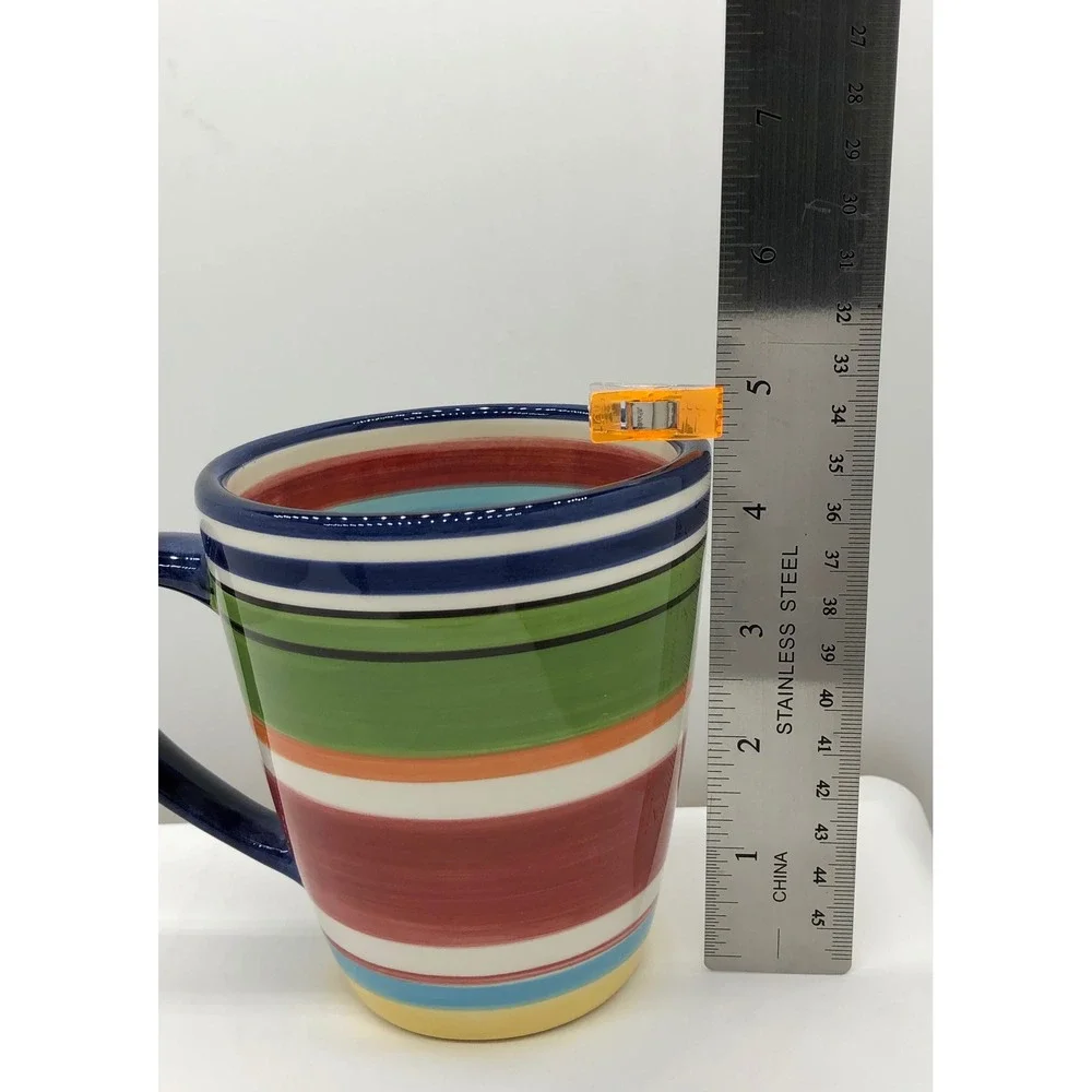 Pottery Barn Espadrille Stripe Coffee Mugs Set of 2 Multicolor Striped Stoneware